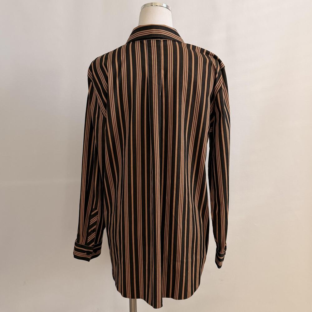 Chicos Shirt Womens 12 Black Tan Stripe Button Front Long Sleeve Stretch Blouse - Picture 3 of 11